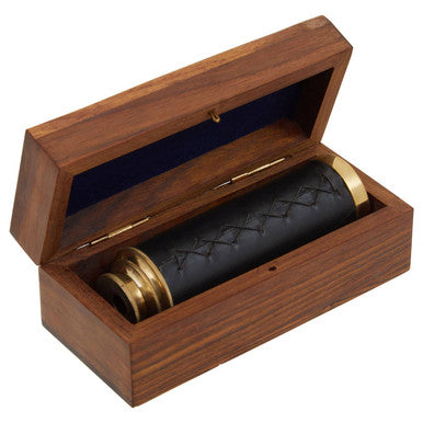 Churchill Brown Leather Effect Telescope With Wooden Box - Image 4
