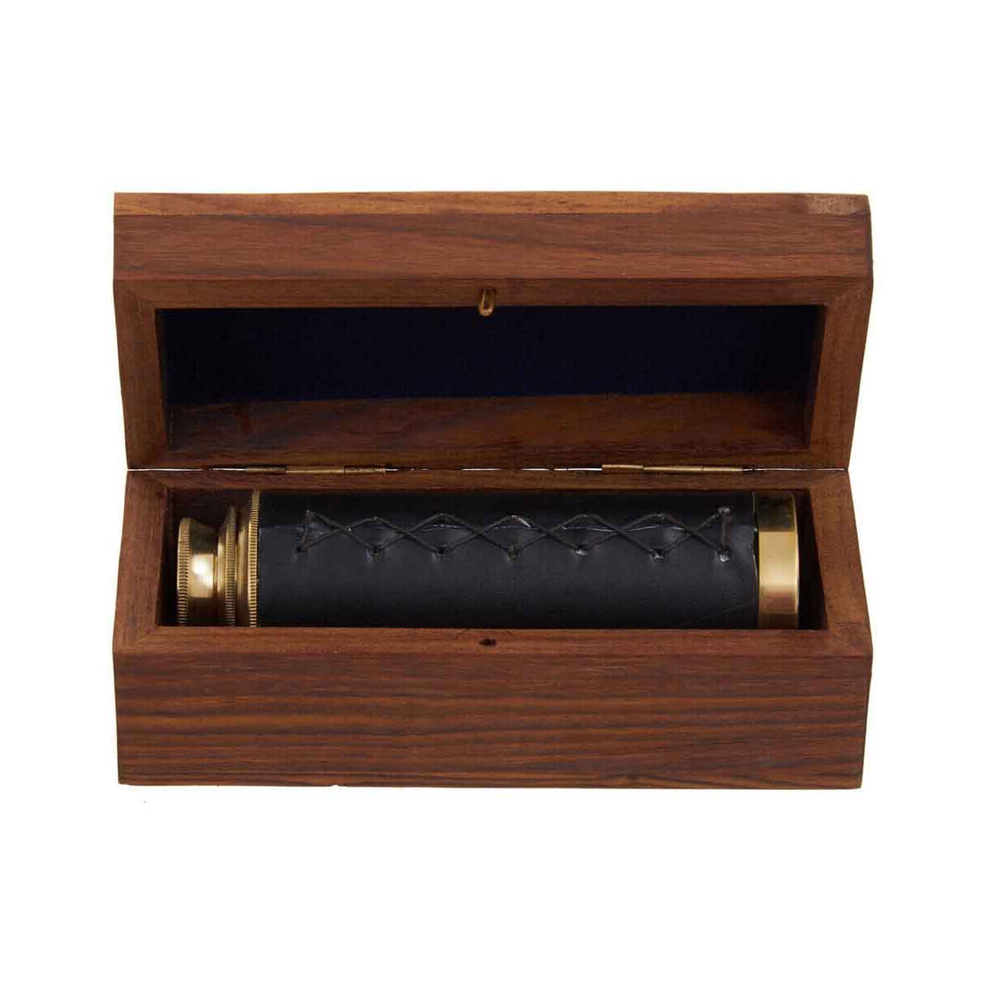 Churchill Brown Leather Effect Telescope With Wooden Box
