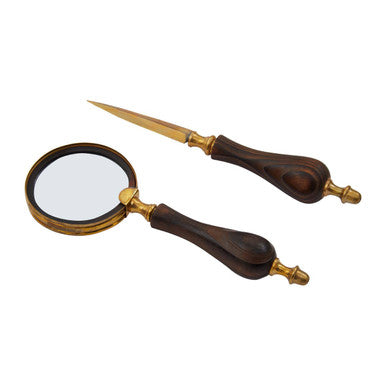 Churchill Brown Mango Wood Magnifying Glass and Letter Opener - Image 4