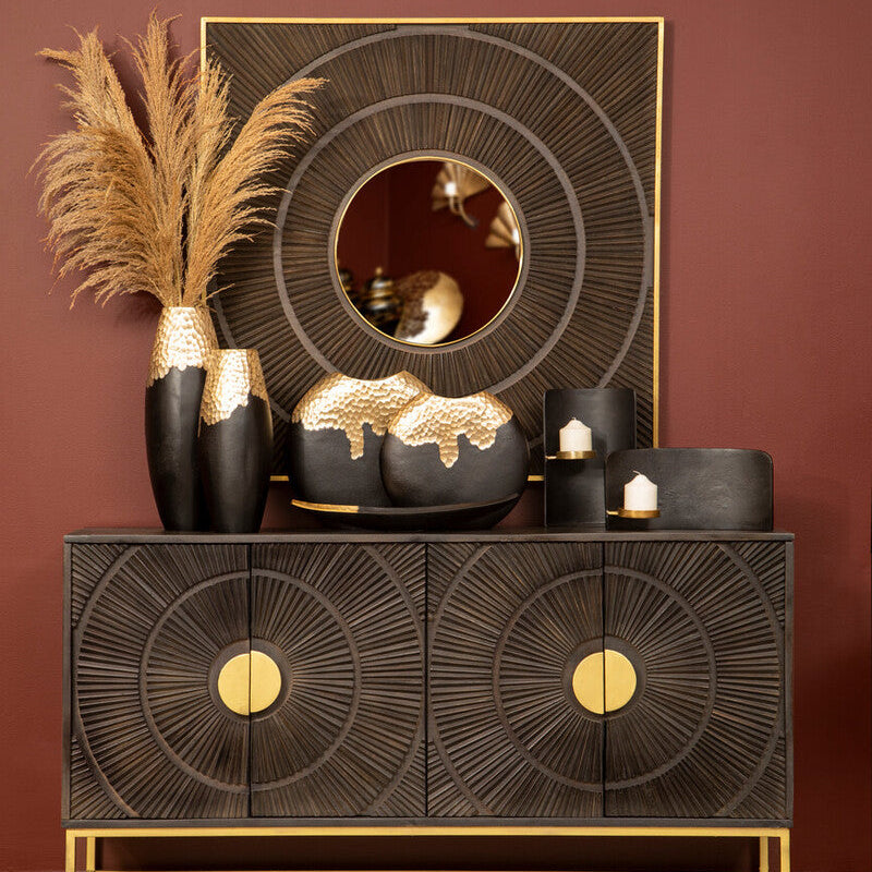 Daito Black and Gold Finish Aluminium Candle Holder