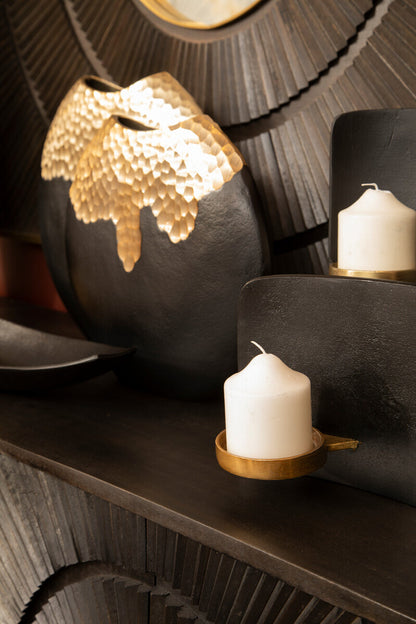 Daito Black and Gold Finish Aluminium Candle Holder
