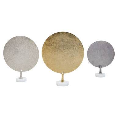 Elias Set Of 3 Hammered Metal Disc Sculptures with Marble Base - Image 6