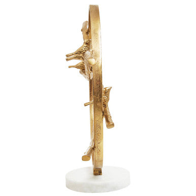 Evra Gold Hoop Bird Sculpture On White Marble Base