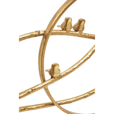 Evra Gold Hoop Bird Sculpture On White Marble Base