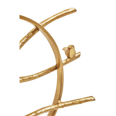 Evra Gold Hoop Bird Sculpture On White Marble Base