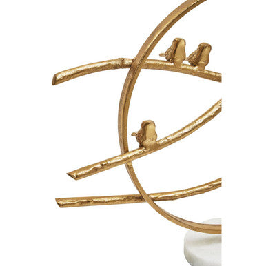 Evra Gold Hoop Bird Sculpture On White Marble Base