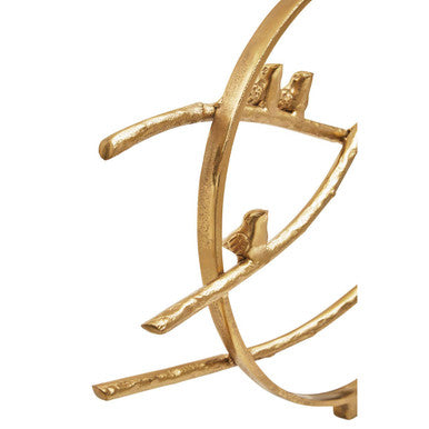 Evra Gold Hoop Bird Sculpture On White Marble Base