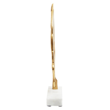 Evra Gold Peacock Feather Sculpture On White Marble Base - Image 6