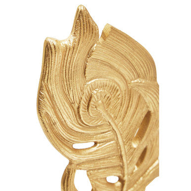 Evra Gold Peacock Feather Sculpture On White Marble Base - Image 7