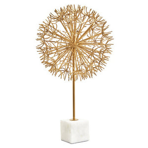 Evra Gold Dandelion Sculpture On White Marble Base