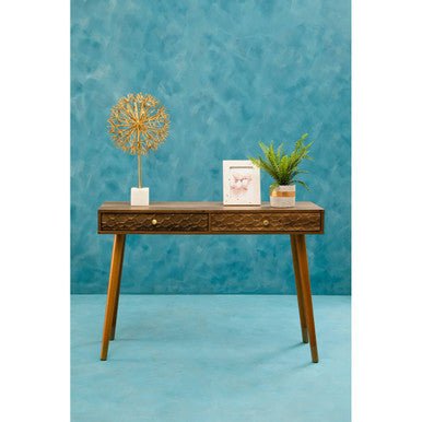 Evra Gold Dandelion Sculpture On White Marble Base