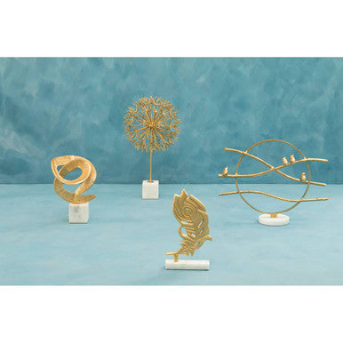 Evra Gold Dandelion Sculpture On White Marble Base - Image 7