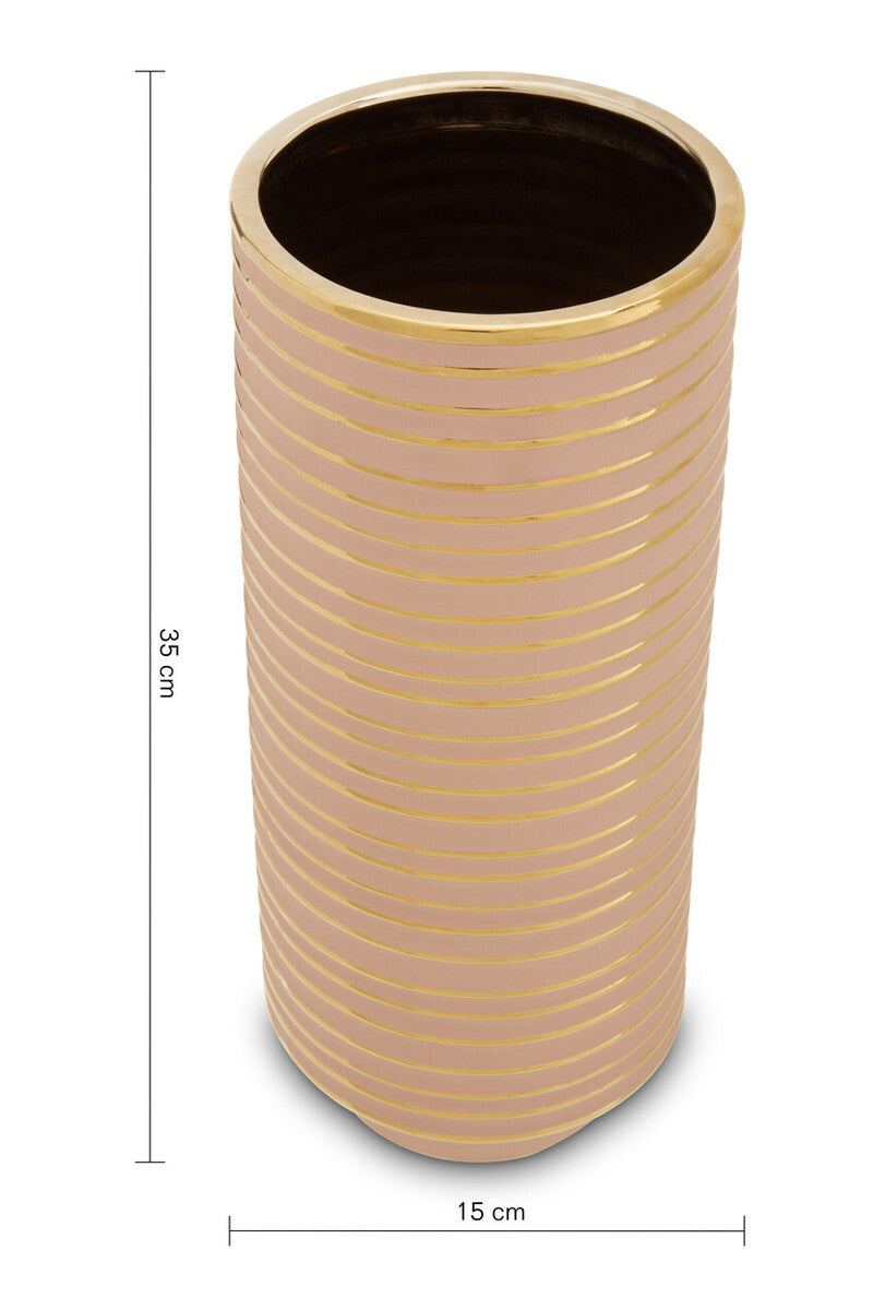 Haldis Large Blush Pink and Gold Ceramic Vase