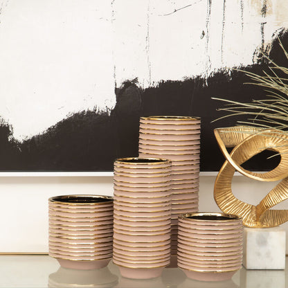 Haldis Large Blush Pink and Gold Ceramic Vase