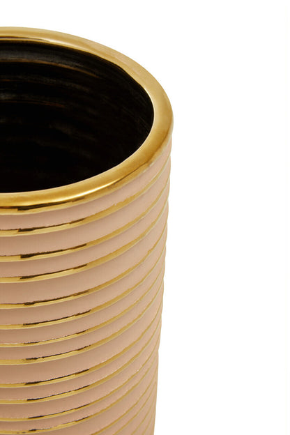 Haldis Large Blush Pink and Gold Ceramic Vase