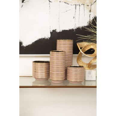 Haldis Blush Pink and Gold Large Ceramic Planter