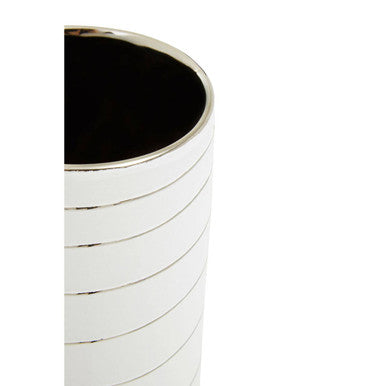 Haldis Small White Silver Stripe Ceramic Vase