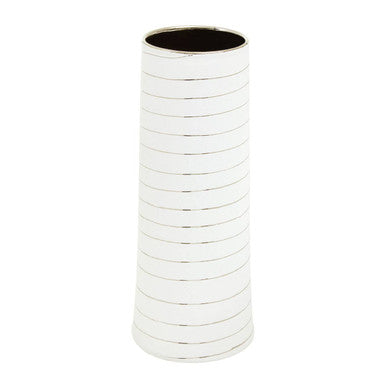 Haldis Large White Silver Stripe Ceramic Vase