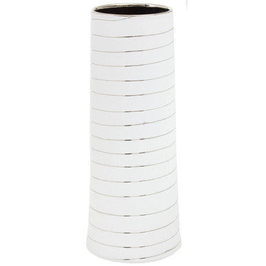 Haldis Large White Silver Stripe Ceramic Vase