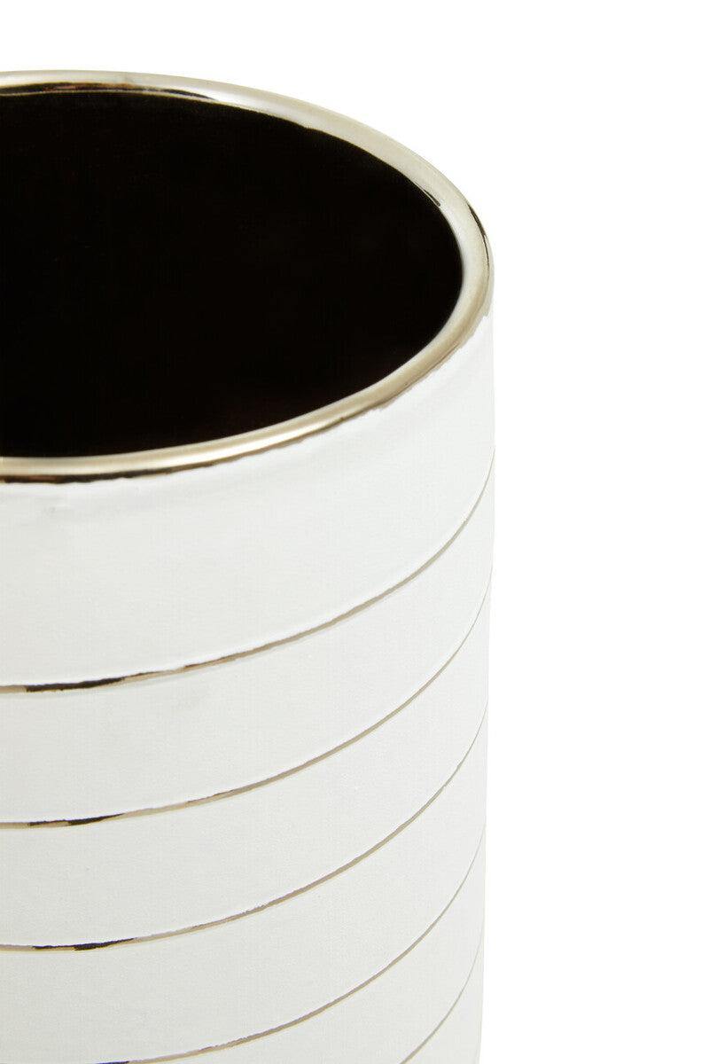 Haldis Large White Silver Stripe Ceramic Vase