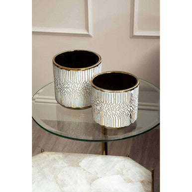 Honna Small White Gold Ceramic Planter