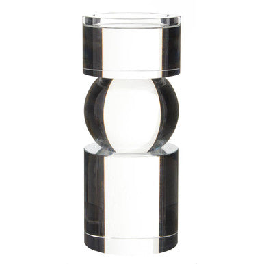 Modern cylindrical lamp with black and clear design on a white background