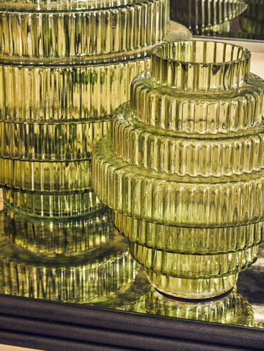 Benka Small Green Ribbed Glass Vase - Image 4