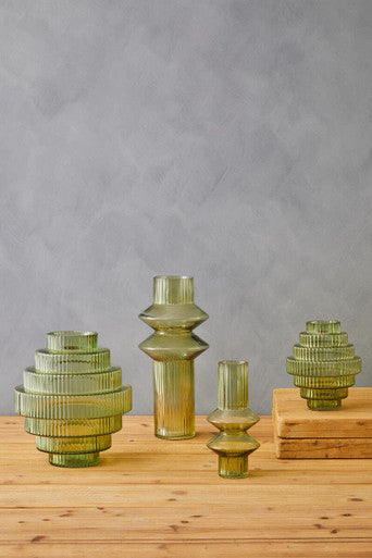Benka Small Green Ribbed Glass Vase - Image 5