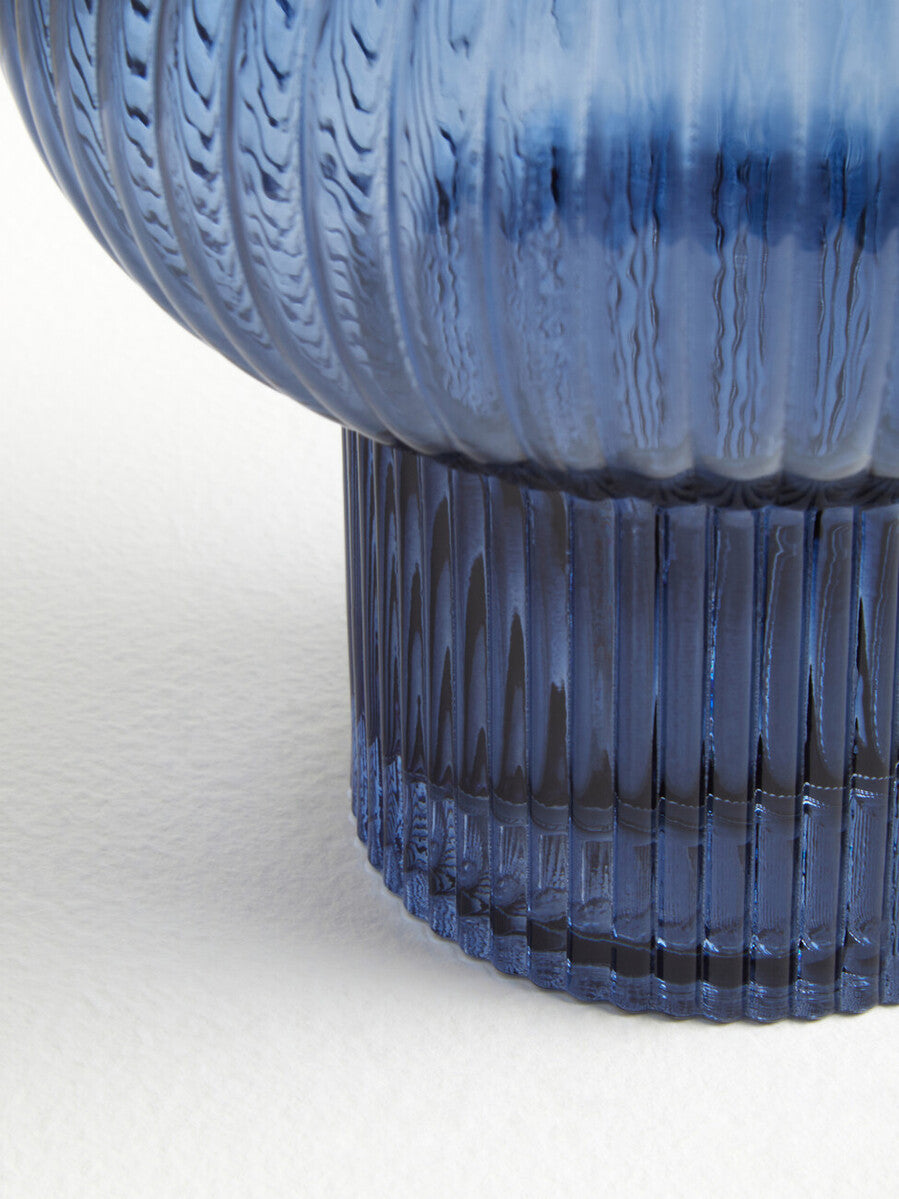 Benka Blue Ribbed Glass Vase