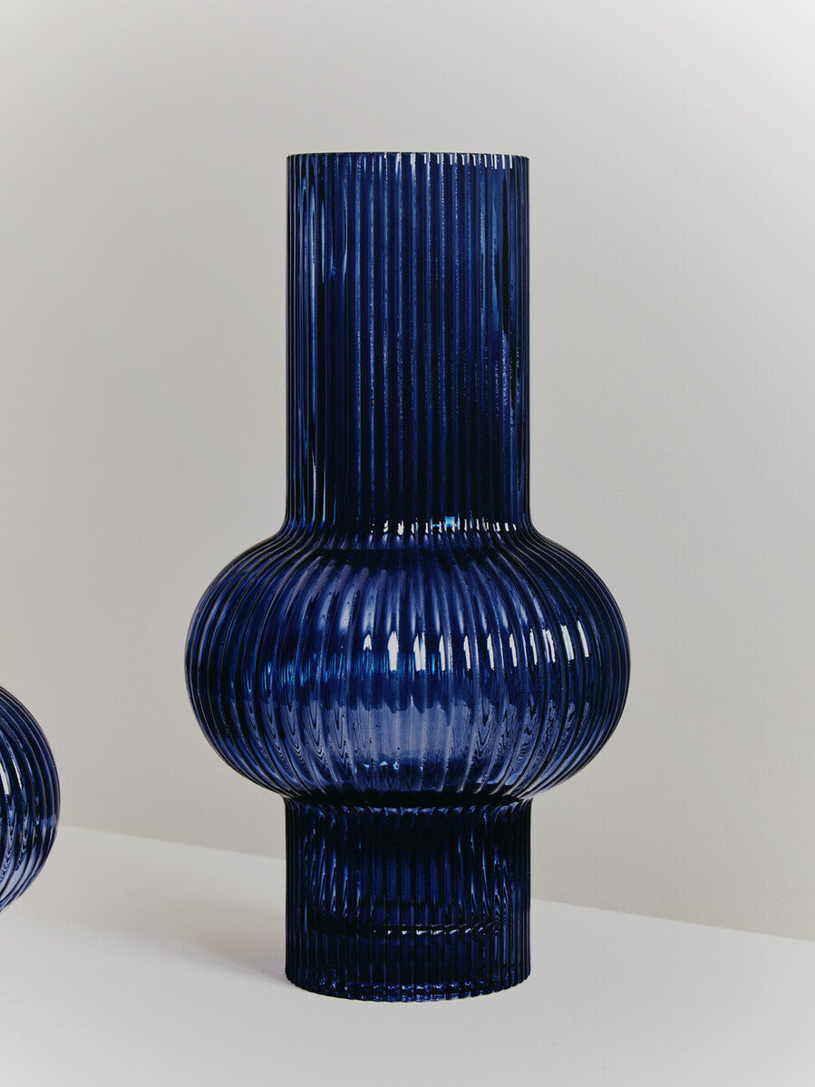 Benka Blue Ribbed Glass Vase