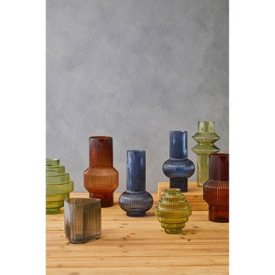 Benka Blue Ribbed Glass Vase
