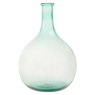 Turquoise glass vase on a white background