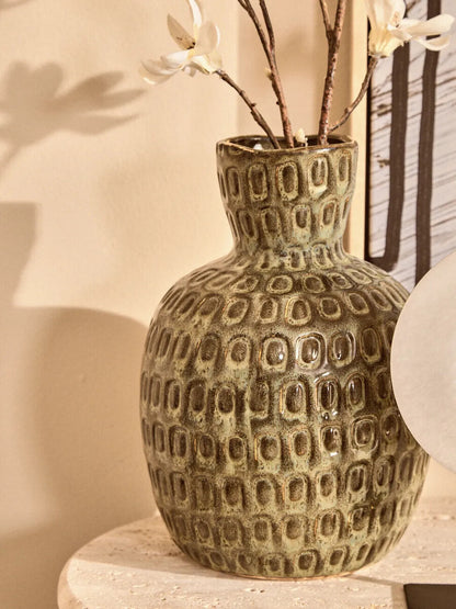 Yana Large Green Textured Ceramic Vase