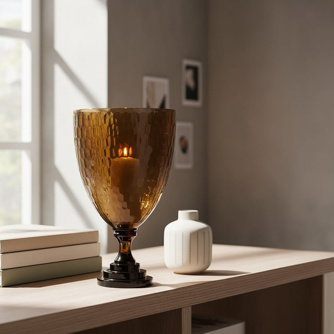 Cortina Medium Honeycomb Glass Candle Holder - Image 2