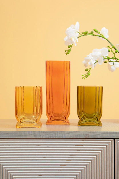 Edan Small Olive Green Glass Vase - Image 9