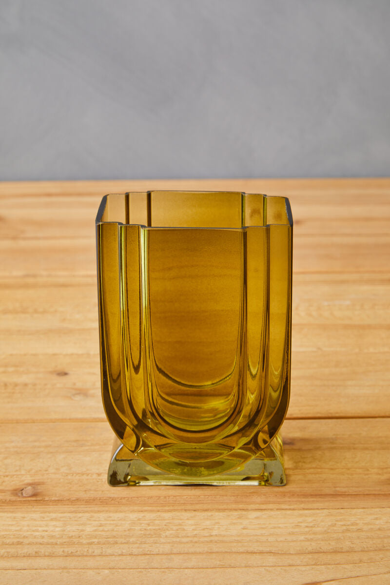Edan Small Olive Green Glass Vase