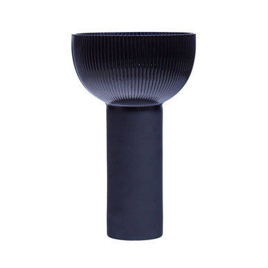 Navy blue textured vase on a white background