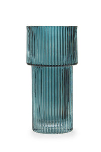 Esma Small Ribbed Blue Glass Vase