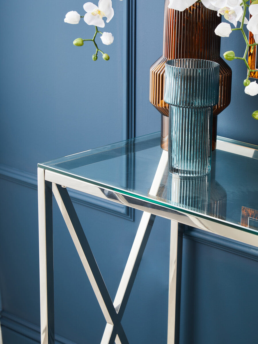 Esma Small Ribbed Blue Glass Vase