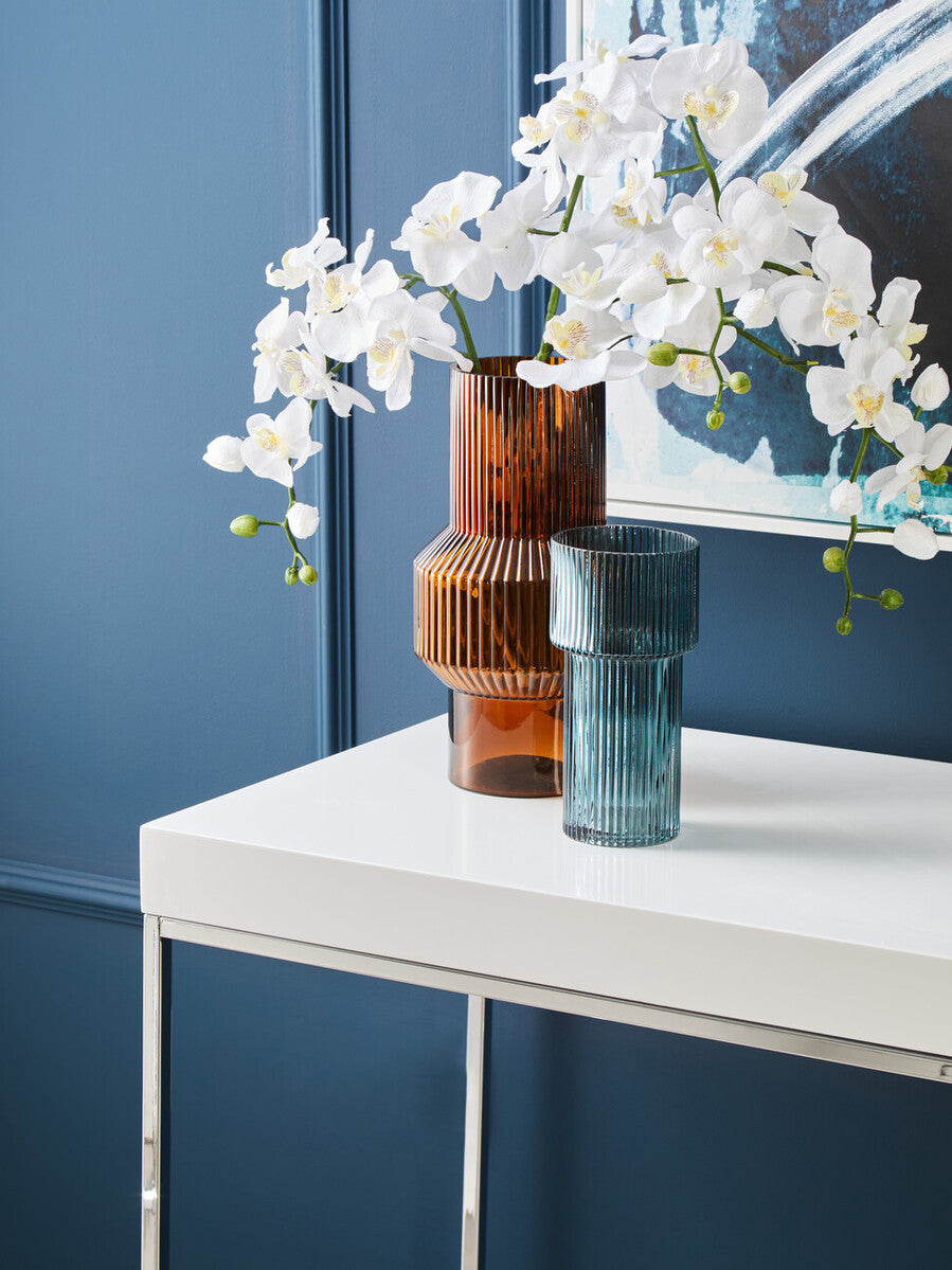 Esma Small Ribbed Blue Glass Vase - Image 4