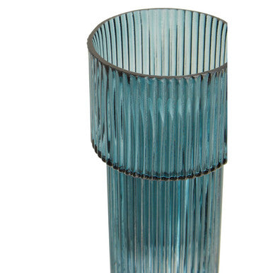 Esma Small Ribbed Blue Glass Vase - Image 13
