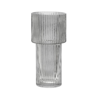 Esma Large Ribbed Grey Glass Vase