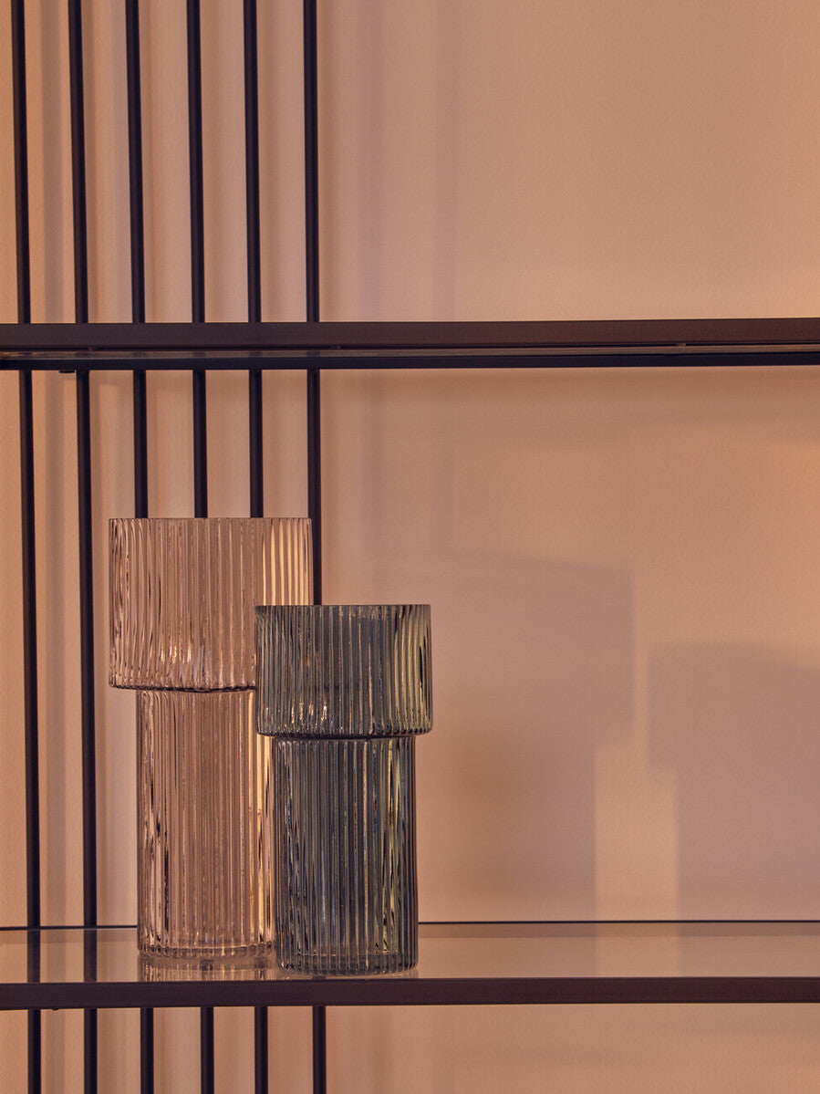 Esma Large Ribbed Grey Glass Vase