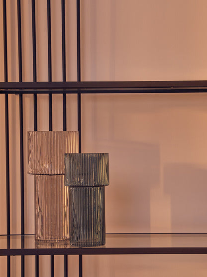 Esma Large Ribbed Grey Glass Vase