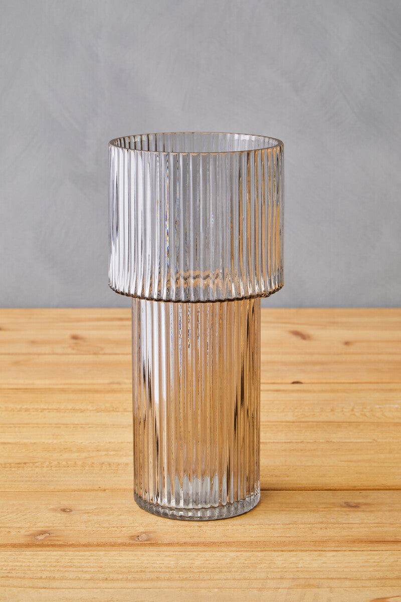 Esma Large Ribbed Grey Glass Vase