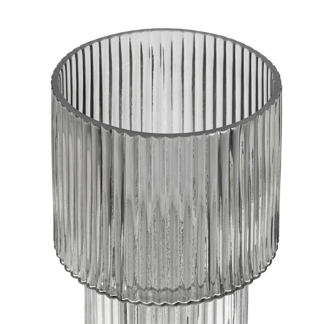 Esma Large Ribbed Grey Glass Vase