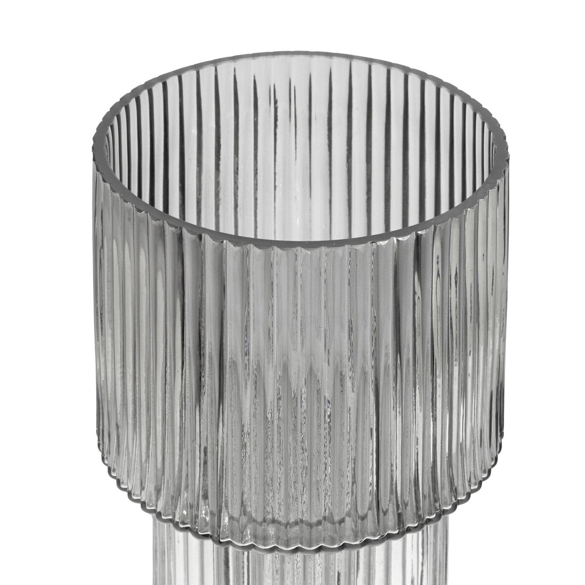 Esma Large Ribbed Grey Glass Vase