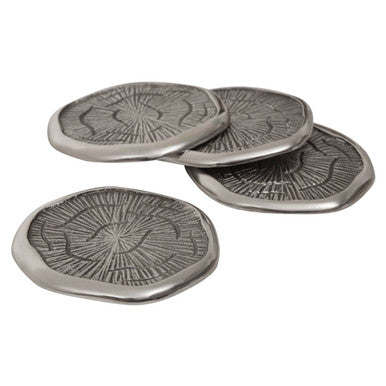 Silva Set Of Four Oak Effect Silver Top Coasters