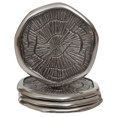 Silva Set Of Four Oak Effect Silver Top Coasters