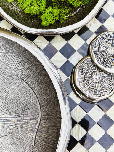 Silva Set Of Four Oak Effect Silver Top Coasters